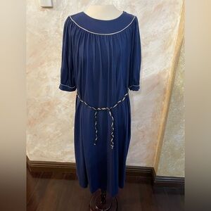 Vintage Finn Wear Navy Women's Dress with Contrast Trim and Belt size 14 XL